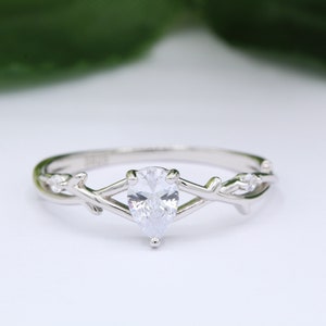 0.71 Carat Infinity Teardrop Pear Cut Petite Dainty Round Vintage Art Deco Wedding Engagement Bridal Ring Diamond CZ 925 Sterling Silver