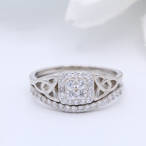 Celtic Bridal Set Two Piece Vintage Wedding Engagement Anniversary Bridal Set Ring Band Round Diamond CZ 925 Sterling Silver Rose Gold