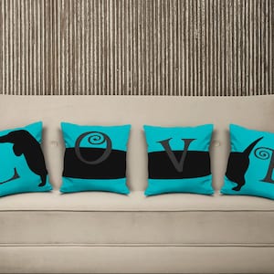 Dachshund Pillows, Dachshund Silhouette Love Pillow Set of 4, Dachshund Decor, Gift for Dachshund Lover, Dachshund Mom, Dachshund Dad, Doxie