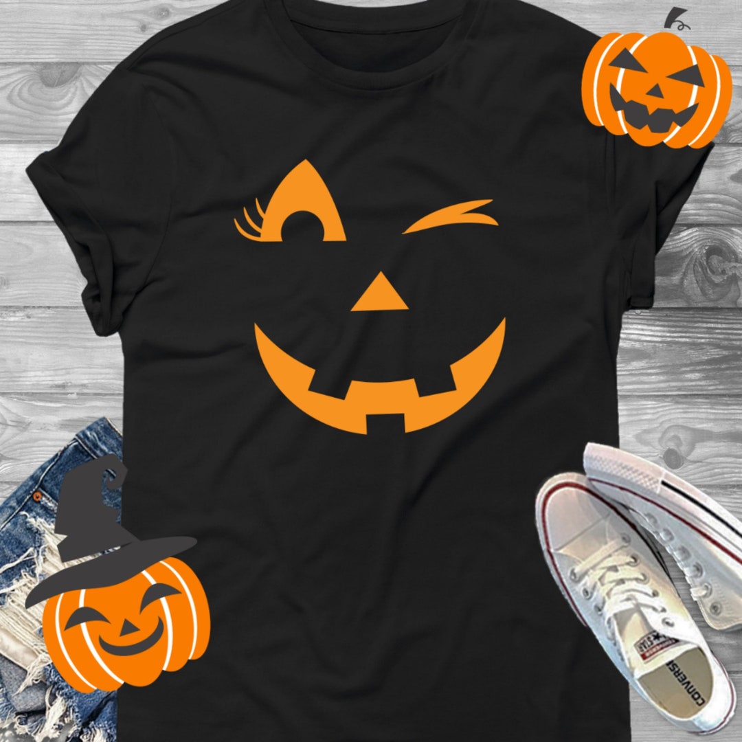 Winking Jack O Lantern Halloween Jersey T-shirt - Womens Halloween ...