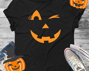 Jack O Lantern Halloween Jersey T-Shirt - Damen Halloween Shirt, Halloween T-Shirt, Kürbis Shirt, süßes Halloween Shirt, Damen T-Shirt