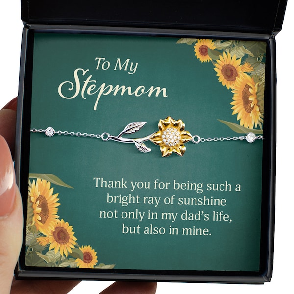 Stepmom Gift, Stepmom Bracelet, Mothers Day Gift for Stepmom, Stepmom Sunflower Bracelet, Stepmother Birthday Gift, Stepmom Christmas Gift