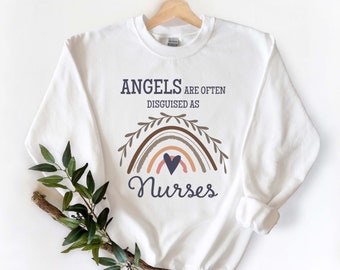 Cadeau infirmière, sweat-shirt infirmière, cadeau de remerciement pour infirmière, cadeau de remerciement pour infirmière, les anges sont souvent déguisés en infirmières, anniversaire d'infirmière, Noël