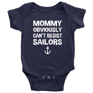 Navy Baby Gift, Mommy Obviously Can&#39;t Resist Sailors Baby Bodysuit, Baby Gift For Sailor, Baby Shower Gift, Sailor Baby One-Piece, Navy Tee