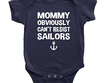 Navy Baby Gift, Mommy Obviously Can't Resist Sailors Baby Bodysuit, Baby Gift For Sailor, Baby Shower Gift, Sailor Baby One-Piece, Navy Tee