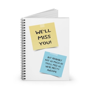 Regalos de despedida para empleados, divertido regalo de despedida para compañeros de trabajo, cuaderno "Te extrañaremos", divertido regalo para un compañero de trabajo en su nuevo trabajo, despedida sarcástica para un colega