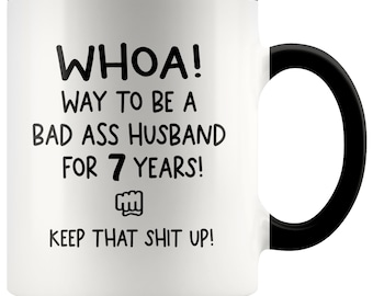 Funny 7th Anniversary Gift For Husband, 7th Anniversary Gifts for Him, Bad Ass Husband For 7 Years, Funny 7 Year Anniversary Mug, Hubby 7th