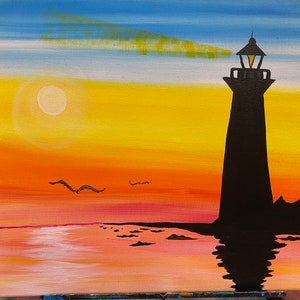Colorful Original Handpainted Lighthouse in Acrylic on Canvas