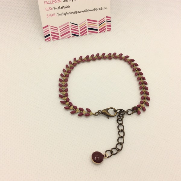 Réf. 809 - bracelet métal bronze et chaîne épis émaillés violets