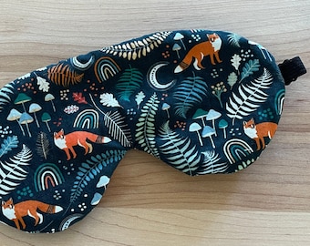Cotton Sleep Mask, Eye Mask, Woodland Fox Print, Adjustable Strap, Eco Friendly Materials, Self Care, Relaxation, Meditation, Yoga, Travel