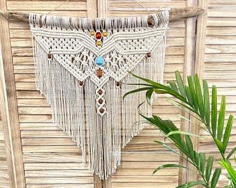 Macrame Wall Hanging 22 x 26 with 32” Oregon Driftwood, Southwestern Style, Thunderbird Phoenix, One of a Kind Fiber Art, Vegan Home Design