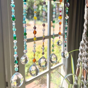 12” Crystal Sun Catcher, Cut Glass Beads, Colorful Window Garden Art, Custom Colors, Rainbow Crystal Prism, Gift for Mom, Mothers Day Gift