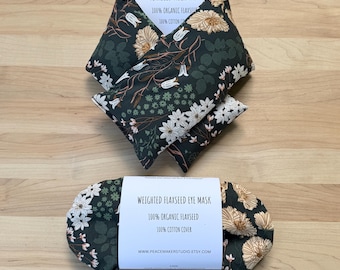 Geschenkset für Halswickel und Augenmaske, Bio-Leinsamenfüllung, heiß oder kalt verwenden, Mikrowellen-Wärmekissen, kühlende Augenmaske, Stressabbau, Selbstpflege