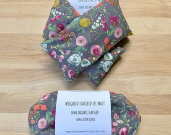 Geschenkset für Halswickel und Augenmaske, Bio-Leinsamenfüllung, heiß oder kalt verwenden, Mikrowellen-Wärmekissen, kühlende Augenmaske, Stressabbau, Selbstpflege