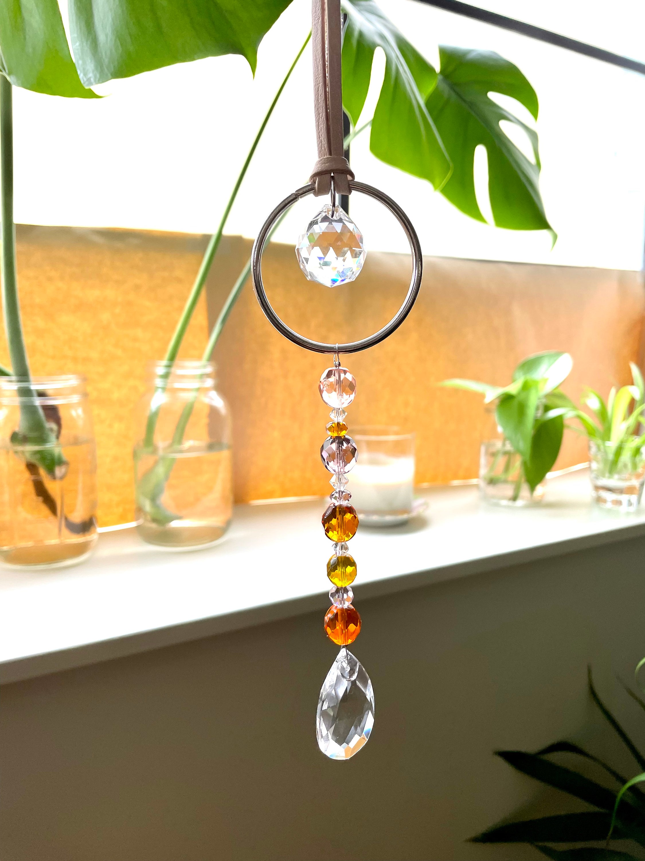 Crystal Suncatcher for Window, Sold Individually, Custom Color and Length,  Cut Glass Beads, Rainbow Crystal Prism, Gift for Mom, Garden Art 