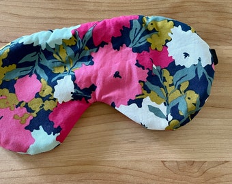 Cotton Sleep Mask, Eye Mask, Pink Floral Print, Travel, Self Care, Relaxation, Sleep, Meditation, Yoga, Gift for Mom, Anxiety Relief