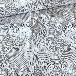 Art Gallery Cotton Fabric, Black White Timberline Print, Snowy Winter Scene, by AGF Studios, By the Yard, Quilting Cotton