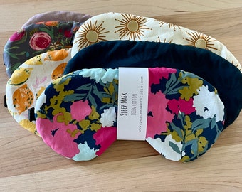 Cotton Sleep Mask, Eye Mask, Lots of Prints, Great for Comfort, Self Care, Relaxation, Sleep, Meditation, Yoga, Gift for Mom, Anxiety Relief