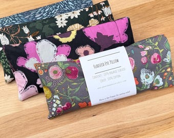 Weighted Flaxseed Eye Pillow, Organic Lavender or Eucalyptus Aromatherapy, Washable Cotton Cover, Microwave Safe Heating, Eco Friendly Gift