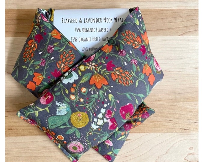 Flaxseed Weighted Neck Wrap, Organic Lavender or Eucalyptus, All Natural Cotton, Neck Warmer, Microwave Heating Pad, Self Care Gift for Mom