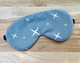 Schlafmaske aus Bio-Baumwolle, Silver Spark Print, für Reisen, Entspannung, Meditation, Yoga, Geschenkidee, Selbstpflegegeschenk, verstellbarer Riemen