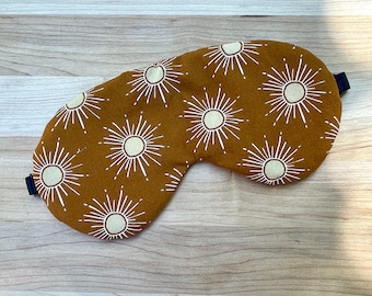 Cotton Sleep Mask, Eye Mask, Golden Sun Print, Travel, Self Care, Relaxation, Sleep, Meditation, Yoga, Gift for Mom, Anxiety Relief