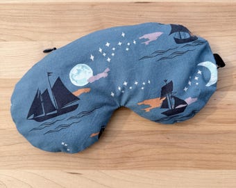 Gewichtete Augenmaske, Moonlight Voyage Print, Bio-Leinsamen & Lavendel oder Eukalyptus, abnehmbarer waschbarer Bezug, Schlafmaske, Selbstpflege