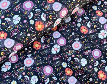 Art Gallery Cotton Fabric, Black Rainbow Print, Divine Pacha from Kushukuru by AGF Studios, By the Yard, Quilting Cotton, Quilters Weight