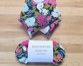 Geschenkset für Halswickel und Augenmaske, Bio-Leinsamenfüllung, heiß oder kalt verwenden, Mikrowellen-Wärmekissen, kühlende Augenmaske, Stressabbau, Selbstpflege