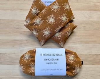 Geschenkset für Halswickel und Augenmaske, Bio-Leinsamenfüllung, heiß oder kalt verwenden, Mikrowellen-Wärmekissen, kühlende Augenmaske, Stressabbau, Selbstpflege
