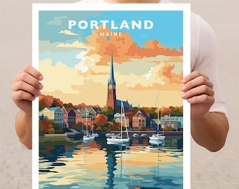 Poster da parete con stampa artistica di viaggio a Portland, Maine