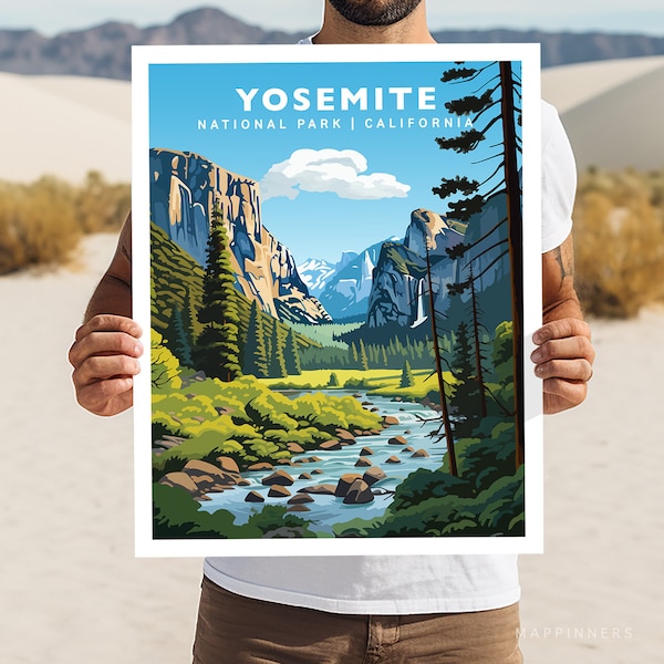 Yosemite National Park California Travel Print Gift Hiking Wall Art Home Decor Poster