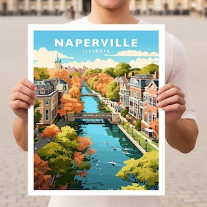 Stampa artistica da parete di Naperville Illinois Travel