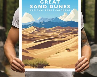 Póster de viaje del Parque Nacional Great Sand Dunes de Colorado, regalo, senderismo, arte de pared, decoración del hogar