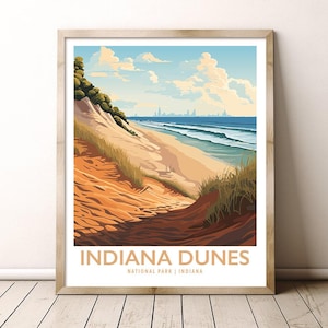 Póster de decoración del hogar, arte de pared, senderismo, regalo, impresión de viaje, parque nacional de las dunas de Indiana, Indiana