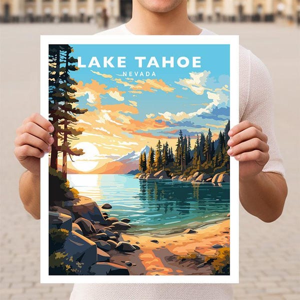 Póster decorativo de pared con temática de viajes al lago Tahoe, Nevada