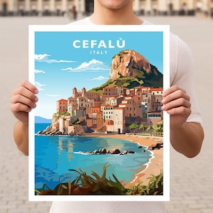 Póster de viaje de Sicilia, Cefalú, Italia