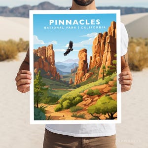 Parc national des Pinnacles en Californie, impression de voyage, cadeau de randonnée, art mural, décoration d'intérieur, affiche