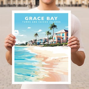 Grace Bay Turks and Caicos Islands Travel Wall Art Poster Print