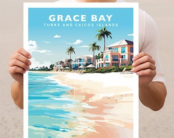 Grace Bay Turks and Caicos Islands Travel Wall Art Poster Print