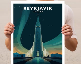 Reykjavik Iceland Hallgrimskirkja Travel Wall Art Poster Print