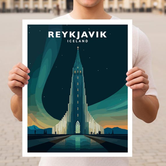 Reykjavik Iceland Hallgrimskirkja Travel Wall Art Poster Print