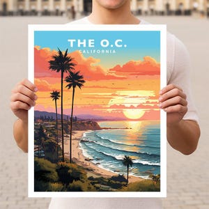Impression d'affiche d'art mural de voyage OC Orange County en Californie