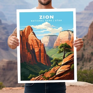 Zion National Park Utah Travel Print Gift Hiking Wall Art Home Decor Poster