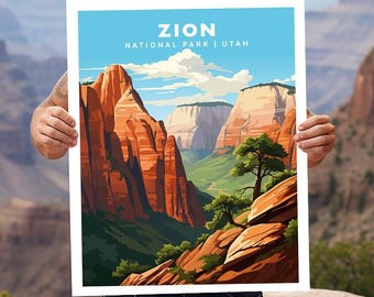 Zion National Park Utah Travel Print Gift Hiking Wall Art Home Decor Poster