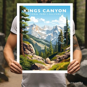 Póster de viaje con impresión de regalo, arte de pared para senderismo, decoración del hogar, parque nacional Kings Canyon, California