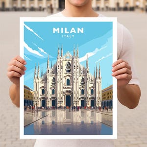Mediolan Włochy Katedra Duomo w Mediolanie Plakat podróżny Sztuka ścienna Wydruk