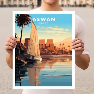 Póster de viaje a Asuán, Egipto, arte mural impreso