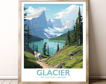 Glacier National Park Montana Travel Print Gift Hiking Wall Art Home Decor Poster