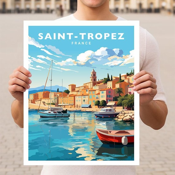 Affiche Vintage Saint-Tropez - Poster Décoration Rétro - Neuf